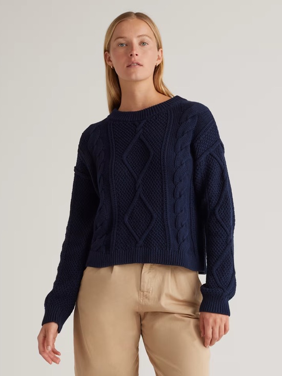 Quince Sweaters - Quince Cotton Cropped Cable Crew Sweater